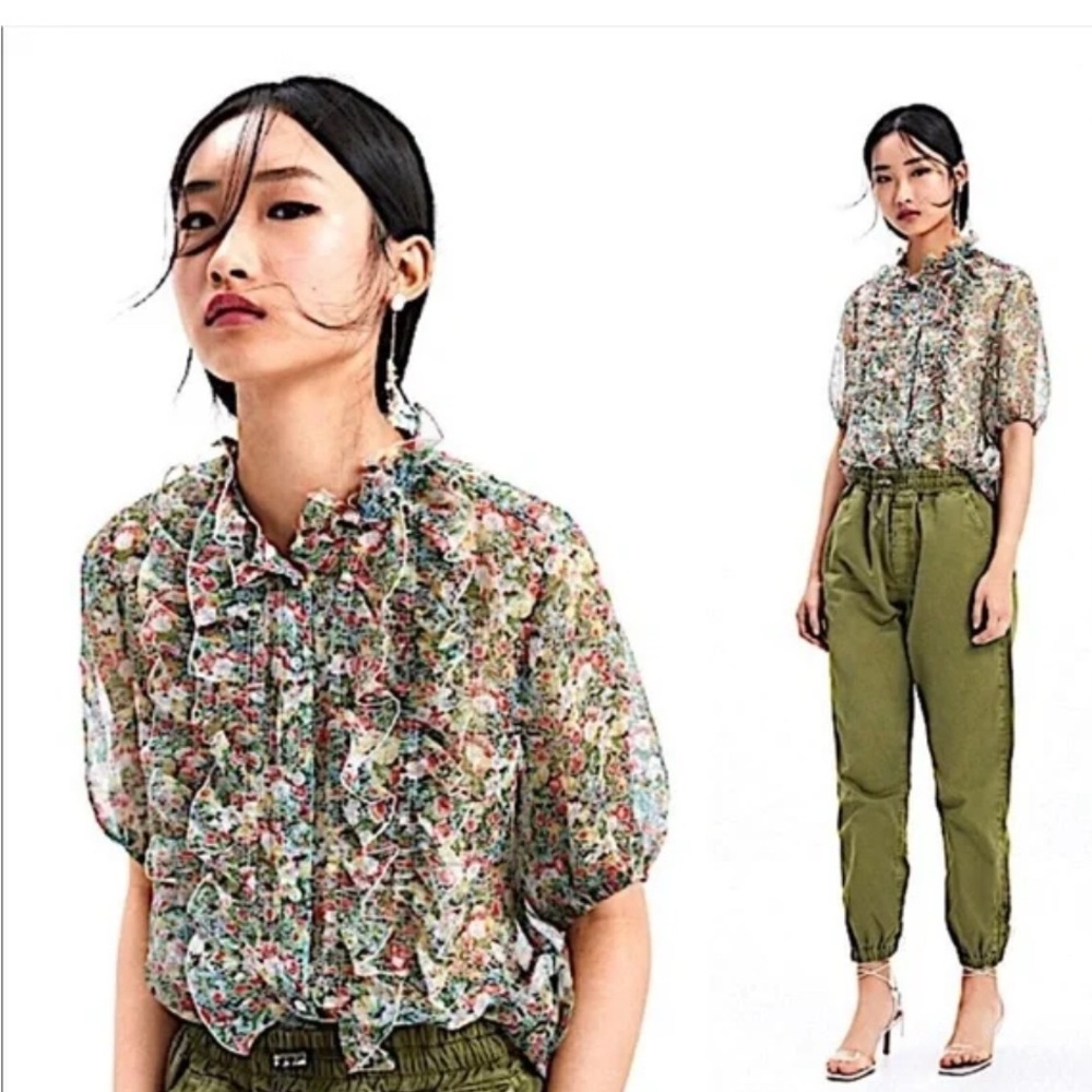 Zara Floral Sheer with floral design‎ Blouse small